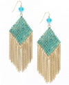 Shape up or ship out! INC International Concepts' funky earrings style combines an an eclectic mix of mesh chains and turquoise plastic beads in a diamond-shaped pattern. Crafted in gold-plated mixed metal. Approximate drop: 4-1/4 inches.