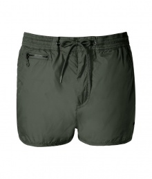 With their sporty styling and stylish shorter length, Marc by Marc Jacobs nylon shorts are a cool choice for working out or poolside lounging - Elasticized drawstring waistline, side and zippered slit pockets, back patch pockets, integrated mesh lining - Slim fit, shorter length - Wear with a graphic tee and retro-style sneakers