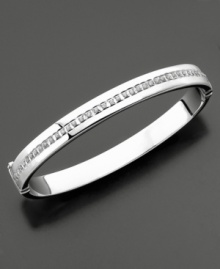 Go bold, go bright: gleaming sterling silver and glittering diamond accents embellish the bangle. Approximate diameter: 7 inches. Go bold, go bright: gleaming sterling silver and glittering diamond accents embellish the bangle. Approximate diameter: 7 inches.