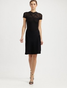 Soft stretch cotton, dressed up with a sheer top panel enhanced with criss-crossing bands.High V necklineSheer yoke and cap sleeves with criss-cross detailRib-knit bodyAbout 24 from natural waist82% cotton/18% polyamideDry cleanMade in Italy of imported fabricModel shown is 5'11 (180cm) wearing US size 4. Soft stretch cotton, dressed up with a sheer top panel enhanced with criss-crossing bands.High V necklineSheer yoke and cap sleeves with criss-cross detailRib-knit bodyAbout 24 from natural waist82% cotton/18% polyamideDry cleanMade in Italy of imported fabricModel shown is 5'11 (180cm) wearing US size 4.