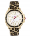 Untamed fashion, by Betsey Johnson. With leopard print and quirky numerals, this watch adds sass to your everyday look.