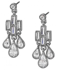 Carolee's glittering chandelier earrings are an elegant finishing touch for a weekend ensemble. Crafted with glass accents in imitation rhodium-plated mixed metal. Approximate drop: 1-1/4 inches. Carolee's glittering chandelier earrings are an elegant finishing touch for a weekend ensemble. Crafted with glass accents in imitation rhodium-plated mixed metal. Approximate drop: 1-1/4 inches.