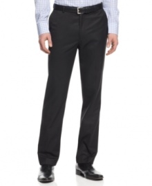 Elongate your stylish business wardrobe with these vertical micro-striped pants from Calvin Klein. Elongate your stylish business wardrobe with these vertical micro-striped pants from Calvin Klein.