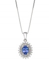 Take your look up a notch with a stunning burst of sparkle. This 14k white gold pendant showcases oval-cut tanzanite (3/4 ct. t.w.) encircled by two rows of round-cut diamond accents. Approximate length: 18 inches. Approximate drop: 1/2 inch.