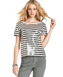 Seafaring stripes get a glam update thanks to shining sequins in this easy top from DKNY Jeans. Wear it with denim for daytime or dress it up with a bright skirt for night. Seafaring stripes get a glam update thanks to shining sequins in this easy top from DKNY Jeans. Wear it with denim for daytime or dress it up with a bright skirt for night.