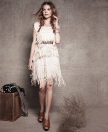 Kensie revists fabulous flapper-era style with a totally modern twist: the fringe is made of fabric for a fresh look! Kensie revists fabulous flapper-era style with a totally modern twist: the fringe is made of fabric for a fresh look!