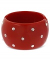 Look cool in crimson. This hinged bangle bracelet from Haskell is crafted from gold-tone mixed metal with beaded accents adding a lustrous touch. Approximate length: 8 inches. Approximate diameter: 2-3/8 inches.