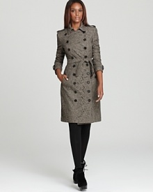 A lace Burberry London trench coat takes layering to a luxe new height. Perfect for client calls or cocktail events, this is your new signature style for fall. A lace Burberry London trench coat takes layering to a luxe new height. Perfect for client calls or cocktail events, this is your new signature style for fall.