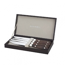 Contoured pakkawood handles and fine serrated stainless steel blades define these well-crafted steak knives from Reed & Barton. Contoured pakkawood handles and fine serrated stainless steel blades define these well-crafted steak knives from Reed & Barton.