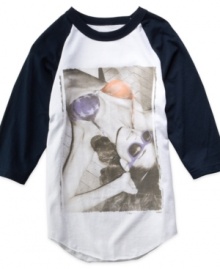 Vintage your t-shirt style with this raglan with summer-inspired graphic from American Rag. Vintage your t-shirt style with this raglan with summer-inspired graphic from American Rag.