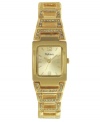 A timeless watch design gets glammed up with crystal accents. By Style&co. Gold tone mixed metal bracelet with crystal accents and rectangular case. Gold tone dial features numerals at twelve, three, six and nine o'clock, stick indices, three hands and logo. Quartz movement. Two-year limited warranty.