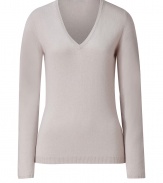 Exquisitely soft in chic cashmere, Brunello Cucinellis V-neck lends a luxurious polish to casual daytime looks - Softly scooped V-neckline, long sleeves, sueded elbow patches, fine ribbed trim - Classic straight fit - Team with tailored button-downs and dressy trousers, or with tissue tees, favorite jeans and flats