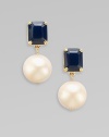 A simply elegant style with a faceted stone and a beautiful pearlized bead drop. Epoxy stonesPlastic beadsDrop, about 1¼Post backImported 