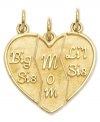 Perfect for all the wonderful women in your life. This break-apart charm comes in three parts that feature the words Big Sis, Mom and Li'l Sis. Crafted in 14k gold. Chain not included. Approximate length: 8/10 inch. Approximate width: 7/10 inch.