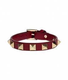 Punctuate streamlined separates and party frocks alike with Valentinos rock and roll-tinged green studded bracelet - Fashioned from supple red leather and dotted with gold-tone pyramid studs - Buckle closure - Wear by day or evening, with everything from jeans and a cashmere pullover to a cocktail dress and leather jacket Punctuate streamlined separates and party frocks alike with Valentinos rock and roll-tinged green studded bracelet - Fashioned from supple red leather and dotted with gold-tone pyramid studs - Buckle closure - Wear by day or evening, with everything from jeans and a cashmere pullover to a cocktail dress and leather jacket