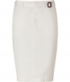 This flattering Polo Ralph Lauren pencil skirt brings new-season style with a preppy flair - Zip fly, belted waist, on-seam pockets, high back with cut out, back welt pockets with button, back slit, fitted silhouette - Wear with espadrilles, a fitted tee, and a blazer