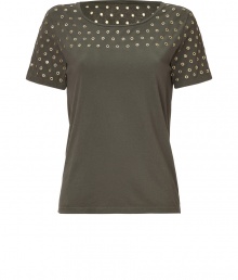 With its easy fit and cool peek-a-boo eyelet embellishment, Josephs cotton tee is an edgy choice for dressing up your casual daytime looks - Wide neckline, short sleeves, gold-toned eyelet-embellished top - Loosely fitted - Wear with leather leggings and favorite flats With its easy fit and cool peek-a-boo eyelet embellishment, Josephs cotton tee is an edgy choice for dressing up your casual daytime looks - Wide neckline, short sleeves, gold-toned eyelet-embellished top - Loosely fitted - Wear with leather leggings and favorite flats