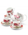 Inspired by traditional floral pottery, the Country Rose Chintz tea set evokes all the elegance of the original Old Country Roses pattern but with a more casual feel. Lush pink and gold blossoms thrive on a ground of crisp white porcelain.