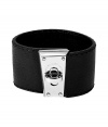 Add a tough-yet-chic accent to your look with this leather cuff from Marc by Marc Jacobs - Textured leather cuff with silver-tone turn-lock logo closure - Pair with an elevated jeans-and-tee ensemble or a casual cocktail look