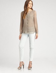Undeniably flattering, this ethereal, silk top is the perfect go-to piece this season.Button frontLong sleevesButton cuffsBack yokeSilkDry cleanImported Model shown is 5'10 (177cm) wearing US size Small. OUR FIT MODEL RECOMMENDS ordering true size. Undeniably flattering, this ethereal, silk top is the perfect go-to piece this season.Button frontLong sleevesButton cuffsBack yokeSilkDry cleanImported Model shown is 5'10 (177cm) wearing US size Small. OUR FIT MODEL RECOMMENDS ordering true size.
