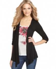 AGB mixes it up with floral print, stripes and edgy studs on this lovely layered look top. Try it with jeans for a perfectly-coordinated outfit without the hassle! AGB mixes it up with floral print, stripes and edgy studs on this lovely layered look top. Try it with jeans for a perfectly-coordinated outfit without the hassle!