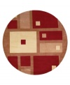 This round rug is ideal for open spaces. A striking cubistic design in burgundy, ivory and creme creates an abstract rug with modern style and refined elegance. A beige backdrop complements the geometric pattern with an absorbing color contrast, which completes the rug with a chic, contemporary finish.