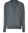Stylish cardigan in fine, pure charcoal grey cotton - Super-soft, densely woven fabric feels great against the skin - Elegant, deep v-neck and rib trim at cuffs and hem - Button placket extends from chest to hem - Straight, slim cut - A polished, versatile basic in any wardrobe - Dress up with a button down, ankle-cropped trousers and leather lace-ups, or go for a more casual look with a t-shirt, jeans and trainers