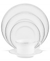 A fine mist of platinum dots settles along the sumptuous white china of Alana Platinum place settings, bringing elegant allure to every memory-making occasion. Distinct Noritake dinnerware shapes and dishwasher-safe durability combine for effortless modern dining.