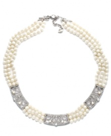 Effortless elegance. Make a stylish statement in this exquisite collar necklace from Carolee. Adorned with imitation pearls and glittering glass accents, it's set in silver tone mixed metal. Approximate length: 16 inches + 2-inch extender. Effortless elegance. Make a stylish statement in this exquisite collar necklace from Carolee. Adorned with imitation pearls and glittering glass accents, it's set in silver tone mixed metal. Approximate length: 16 inches + 2-inch extender.