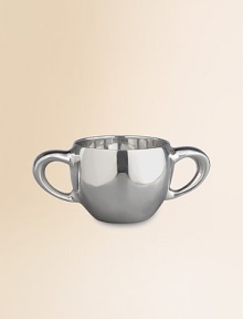 Heirloom-quality and perfect for engraving, the two-handle cup is handcrafted in lustrous alloy metal that makes it a perfect display amid baby photos and other childhood mementos. tarnish resistant Can be heated or chilled in the freezer 7-ounce capacity Hand wash 2½H X 5½ diam. Imported Heirloom-quality and perfect for engraving, the two-handle cup is handcrafted in lustrous alloy metal that makes it a perfect display amid baby photos and other childhood mementos. tarnish resistant Can be heated or chilled in the freezer 7-ounce capacity Hand wash 2½H X 5½ diam. Imported