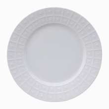 Modern in design with a raised circular pattern, made from French Limoges Porcelain. Dishwasher and microwave safe. Modern in design with a raised circular pattern, made from French Limoges Porcelain. Dishwasher and microwave safe.