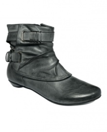 Distressed material and a buckle embellishment add attitude to Rebels' Rinaldo booties. Pair them with jeans and a leather jacket for a stylish, streetwise look. With a zipper enclosure and 1 heel. Distressed material and a buckle embellishment add attitude to Rebels' Rinaldo booties. Pair them with jeans and a leather jacket for a stylish, streetwise look. With a zipper enclosure and 1 heel.