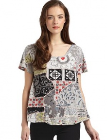 THE LOOKMixed pattern designEmbroidery, beading and sequin details Round neckline Short sleevesTHE FITAbout 23 from shoulder to hemTHE MATERIALCotton/modalCARE & ORIGINHand washImportedModel shown is 5'9 (175cm) wearing US size Small. THE LOOKMixed pattern designEmbroidery, beading and sequin details Round neckline Short sleevesTHE FITAbout 23 from shoulder to hemTHE MATERIALCotton/modalCARE & ORIGINHand washImportedModel shown is 5'9 (175cm) wearing US size Small.