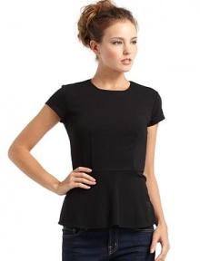 THE LOOKRound neckline Short sleevesDartsPeplumBack zip closureTHE FITAbout 22 from shoulder to hemTHE MATERIALRayon/nylon/spandexCARE & ORIGINMachine washImportedModel shown is 5'9 (175cm) wearing US size Small. THE LOOKRound neckline Short sleevesDartsPeplumBack zip closureTHE FITAbout 22 from shoulder to hemTHE MATERIALRayon/nylon/spandexCARE & ORIGINMachine washImportedModel shown is 5'9 (175cm) wearing US size Small.