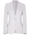 Stylish blazer in fine, ecru cotton and nylon blend - Supremely comfortable, thanks to a touch of stretch - Fitted, slightly longer cut creates a feminine, elegant silhouette - Small collar and slim lapels, two-button closure - The details we love: two flattering, fabric darts at back, the single black button at either cuff - A timeless basic, classically polished and cool - Style with a pencil skirt or skinny jeans and ankle booties