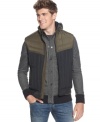 Roughen up your downtown look with this cool colorblocked vest from Kenneth Cole Reaction.