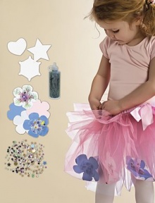 Decorate then wear your very own tutu - everything you need is included, plus templates to cut out more designs as you like. Includes layered tulle skirt with elastic waistband and grip-tape close Includes pre-cut fabric cut-outs, sparkles and glue Also includes tracing templates for making more cut-outs Polyester Imported Recommended for ages 6 and up