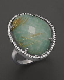 Diamonds circle a faceted rutilated quartz and green amazonite doublet in a sterling silver band. By Di Massima. Diamonds circle a faceted rutilated quartz and green amazonite doublet in a sterling silver band. By Di Massima.
