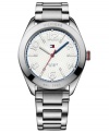 A menswear-inspired steel watch with flashes of bold color from Tommy Hilfiger.