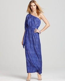 Python printed silk forms a decidedly bohemian, floor-skimming silhouette from Rebecca Taylor. Python printed silk forms a decidedly bohemian, floor-skimming silhouette from Rebecca Taylor.