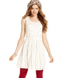 Come and go in American Rag's sleeveless lace dress! A crochet-knit collar and scalloped hem add to its girlish charm. Come and go in American Rag's sleeveless lace dress! A crochet-knit collar and scalloped hem add to its girlish charm.