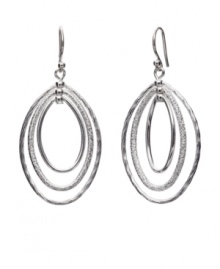 Add simple, chic style in an instant. These versatile drops by Monet feature three graduated ovals in polished and textured silver tone mixed metal. Approximate drop: 2-1/2 inches. Add simple, chic style in an instant. These versatile drops by Monet feature three graduated ovals in polished and textured silver tone mixed metal. Approximate drop: 2-1/2 inches.