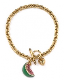 A sparkling watermelon charm on chainlink bracelet with toggle closure from Juicy Couture. A sparkling watermelon charm on chainlink bracelet with toggle closure from Juicy Couture.