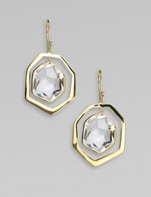 From the Modern Rock Candy® Collection. A beautiful piece that truly sparkles, a single clear quartz dangles amidst a lustrous 18k gold frame. Clear quartz18k goldDrop, about 1½Hook backImported 