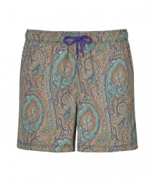 With their cool coloring and characteristic paisley print, Etros swim trunks are a chic way to liven up beachside looks - Elasticized drawstring waistline, purple tie, side slit pockets - Wear in the water with your favorite sunglasses, or post swim with a bright polo and leather sandals With their cool coloring and characteristic paisley print, Etros swim trunks are a chic way to liven up beachside looks - Elasticized drawstring waistline, purple tie, side slit pockets - Wear in the water with your favorite sunglasses, or post swim with a bright polo and leather sandals
