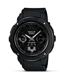 Work high energy chic with this statement watch from Baby-G, accented by a sporty round face. Designed for maximum performance and style, it features quartz movement and multiple alarms. Work high energy chic with this statement watch from Baby-G, accented by a sporty round face. Designed for maximum performance and style, it features quartz movement and multiple alarms.