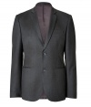 With its chic modern cut and cool raw-finished trim, Each Others grey wool blazer is a must-have staple for edgy urban wardrobes - Notched lapel, long sleeves, buttoned cuffs, double buttoned front, slit pockets, back vent - Contemporary slim fit - Team with jeans and moto boots, or try with velvet trousers and crisply tailored button-downs
