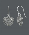 What's not to love about style that comes from the heart? Adorable Genevieve & Grace heart earrings feature a filigree design dusted with glittering marcasite accents. Set in sterling silver. Approximate drop: 1-1/8 inches.