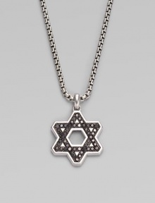 Black diamonds trace the familiar angles of the Star of David, cast in polished sterling silver on a box-chain necklace. From the Black Diamond Collection Sterling silver Black diamonds, 1.14 tcw Chain length, about 22 Lobster clasp Imported Black diamonds trace the familiar angles of the Star of David, cast in polished sterling silver on a box-chain necklace. From the Black Diamond Collection Sterling silver Black diamonds, 1.14 tcw Chain length, about 22 Lobster clasp Imported