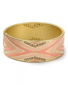 Aqua's gold and enamel hinge bangle is a bold way to celebrate exotic glamour. Wear it solo or wear it with similar styles to put a eclectic spin on every look. Aqua's gold and enamel hinge bangle is a bold way to celebrate exotic glamour. Wear it solo or wear it with similar styles to put a eclectic spin on every look.